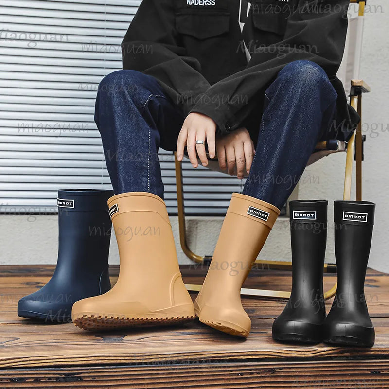 Men's Waterproof Mid-Calf Rain Boots | Non-Slip Rubber Outdoor