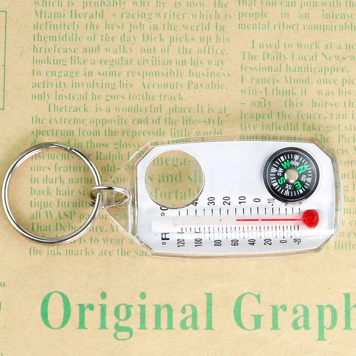3-in-1 Mini Keychain Compass & Thermometer | Camping Tool