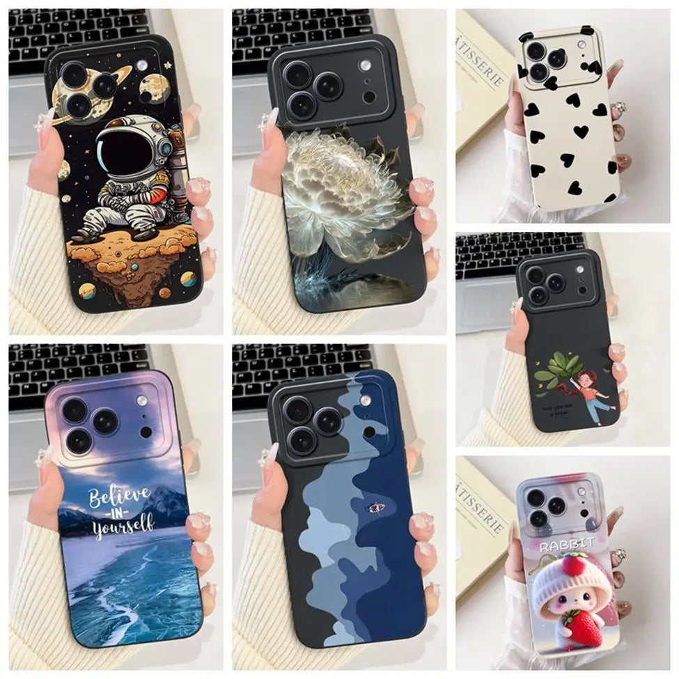 iPhone 17 Pro Silicone Case | Cute Kawaii Floral Painted Cover