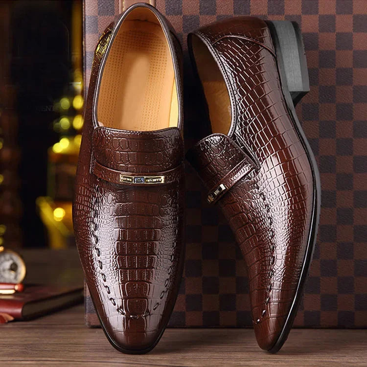 YBQJOO Men's PU Leather Slip-On Oxford Dress Shoes