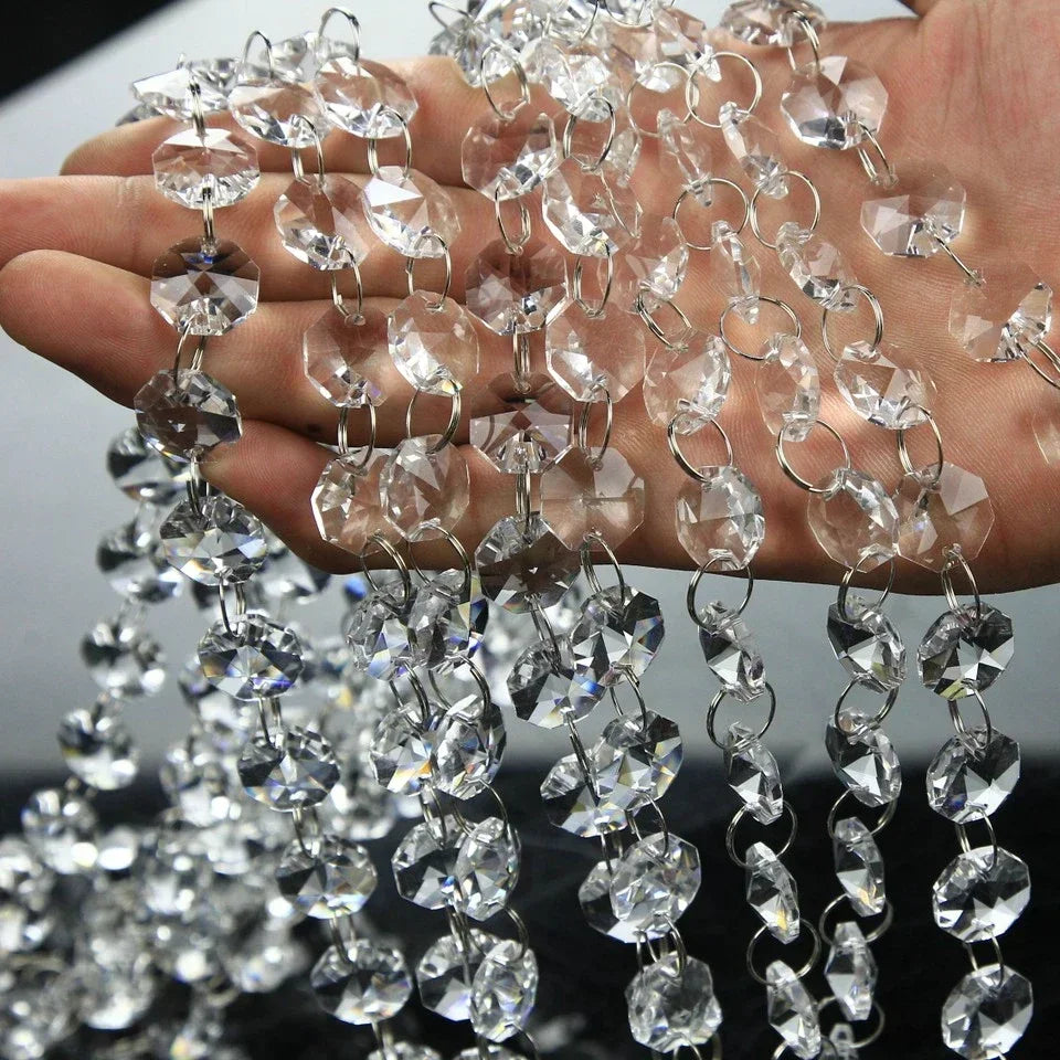 Long Octagon Beads Silver Rings Hooks Crystal Chandelier Chain