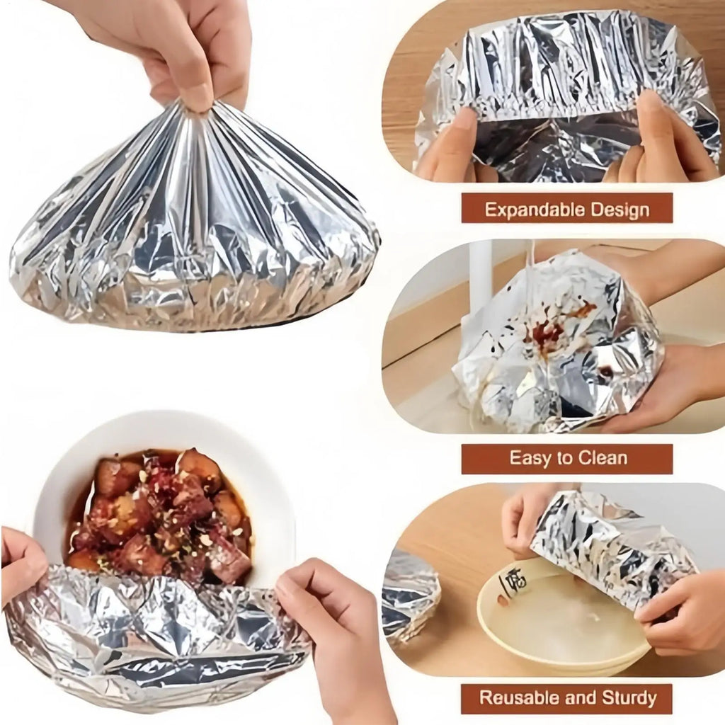 10-Pack Aluminum Foil Food Covers – Reusable Stretch Plate Lids