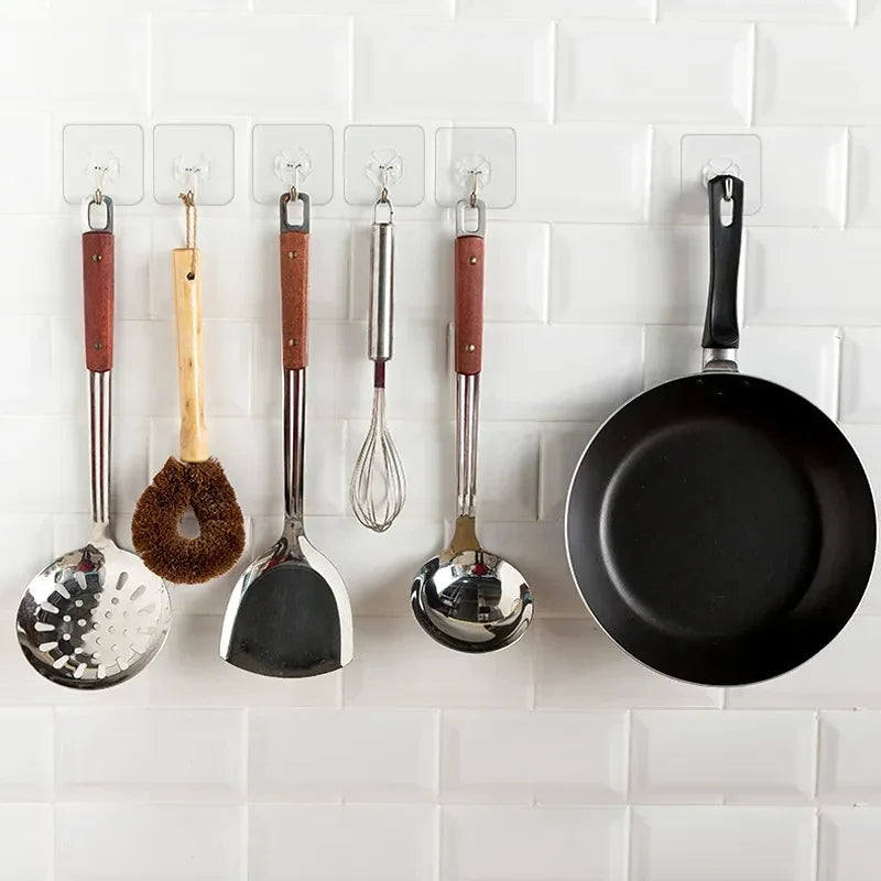 10-Pack Clear Self-Adhesive Wall Hooks | Stainless Steel