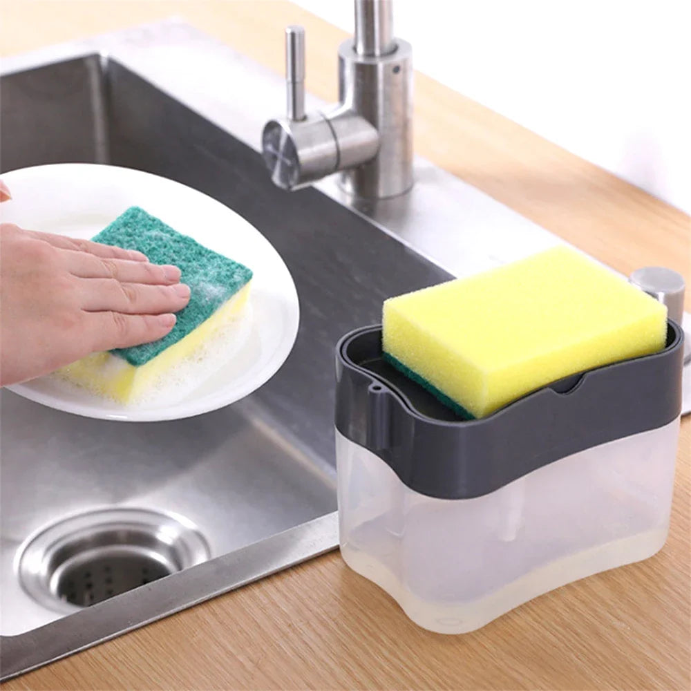 Kitchen Automatic Liquid Dispenser Dishwashing Brush Pot Tool Soap