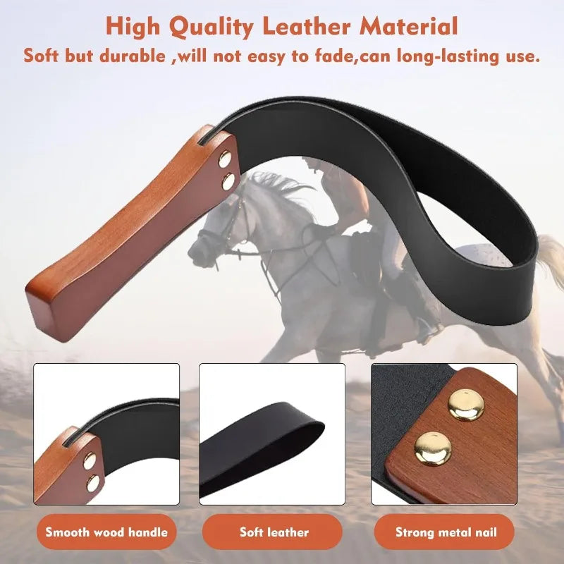 19" Leather Riding Crop – Anti-Slip Wooden Handle | Horse Whip