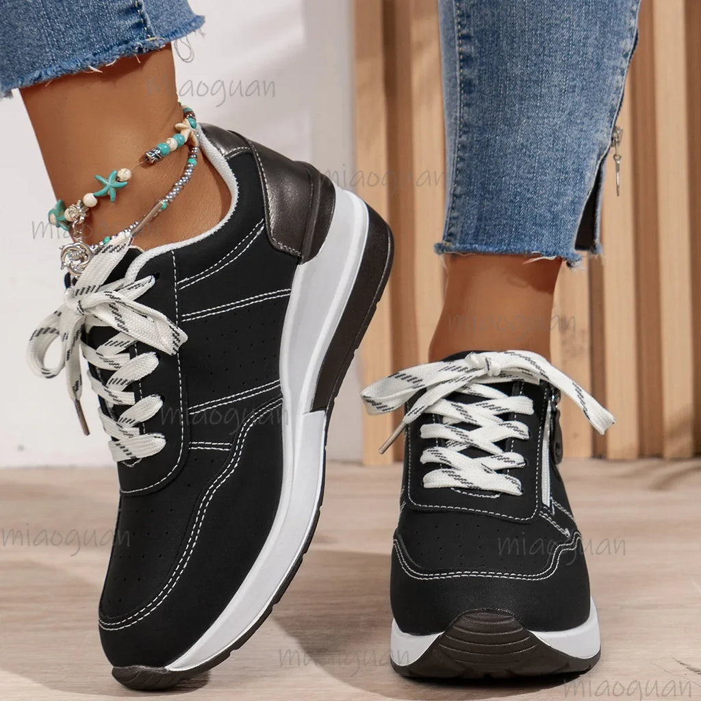 Women's Platform Wedge Sneakers – Breathable Lace-Up Casual Shoes