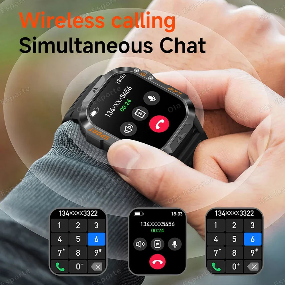 Military Smart Watch Men | 1200mAh, Flashlight, IP68 Bluetooth
