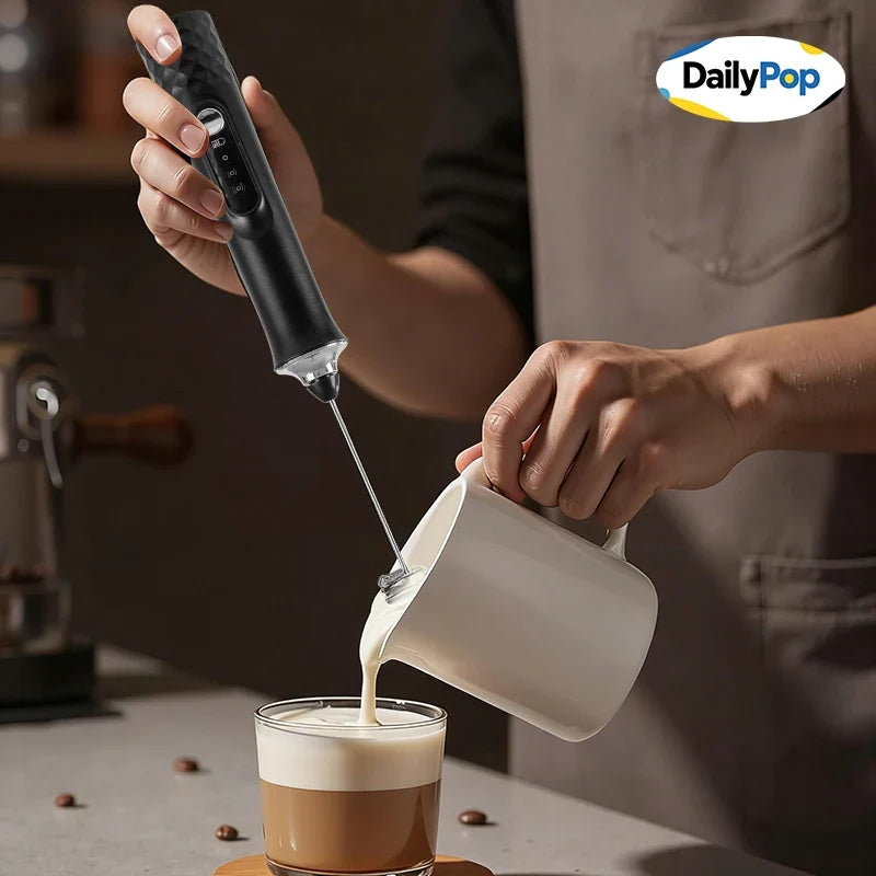 3-Whisk Electric Milk Frother with Stand | 3-Speed Rechargeable
