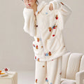 Women's Hooded Cartoon Pajama Set – Warm Fleece 2-Piece Homewear