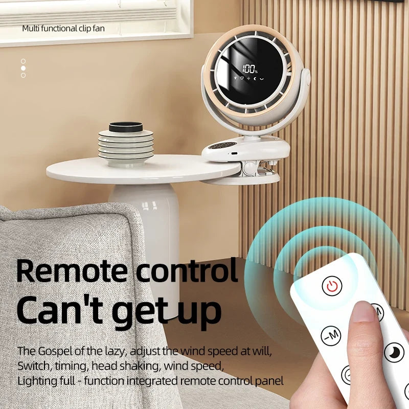 Rechargeable Desktop Clip Fan 4000mAh – Remote & Night Light