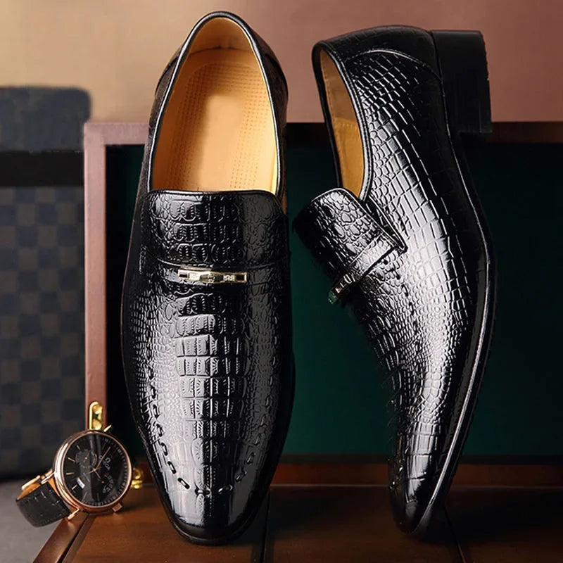 YBQJOO Men's PU Leather Slip-On Oxford Dress Shoes