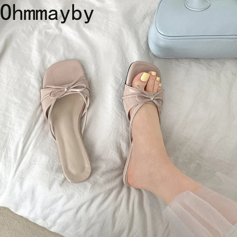 Women's Low Heel Butterfly-Knot Open Toe Slide Slippers