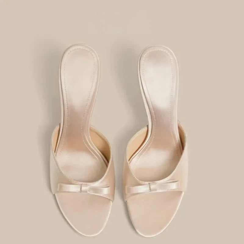 Satin Butterfly-Knot High Heel Slides – Women's Party Sandals