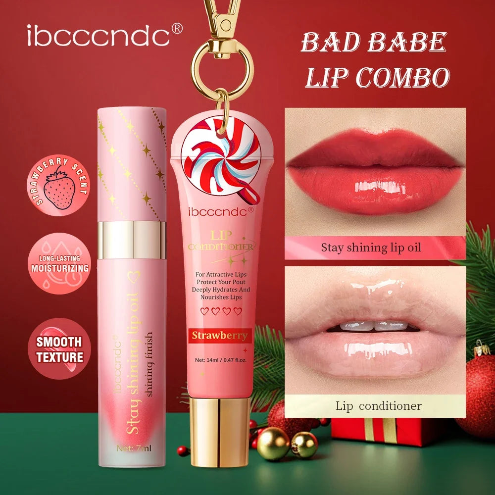 ibcccndc Lip Stain & Oil Set | Strawberry Glossy Hydrating Duo