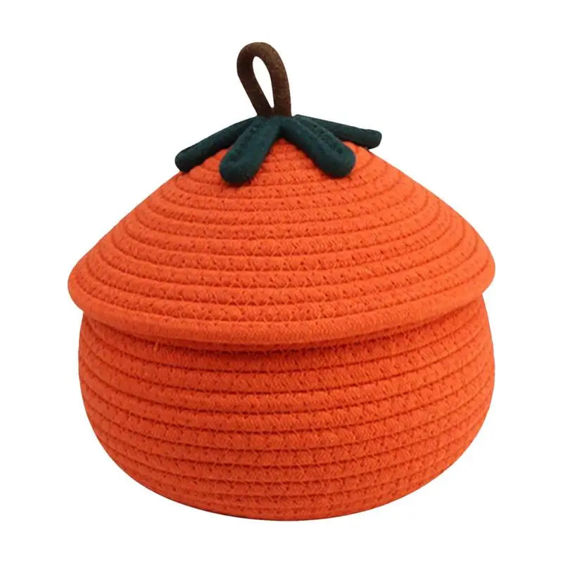 Halloween Pumpkin Woven Basket Dust-proof Lid Seasonal Decor Home
