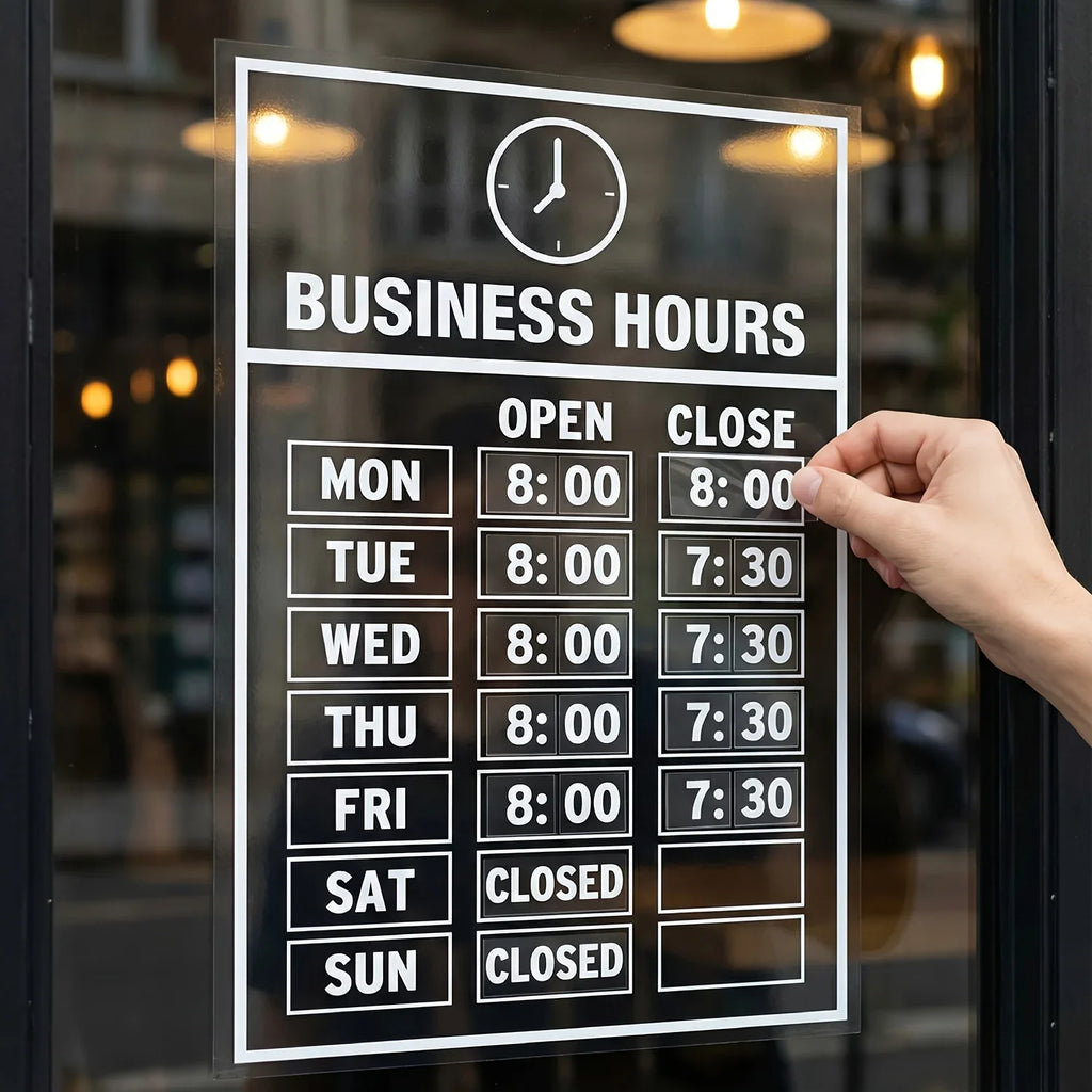 2 Sets Business Hours Window Decal Clear UV Resistant Store Sticker