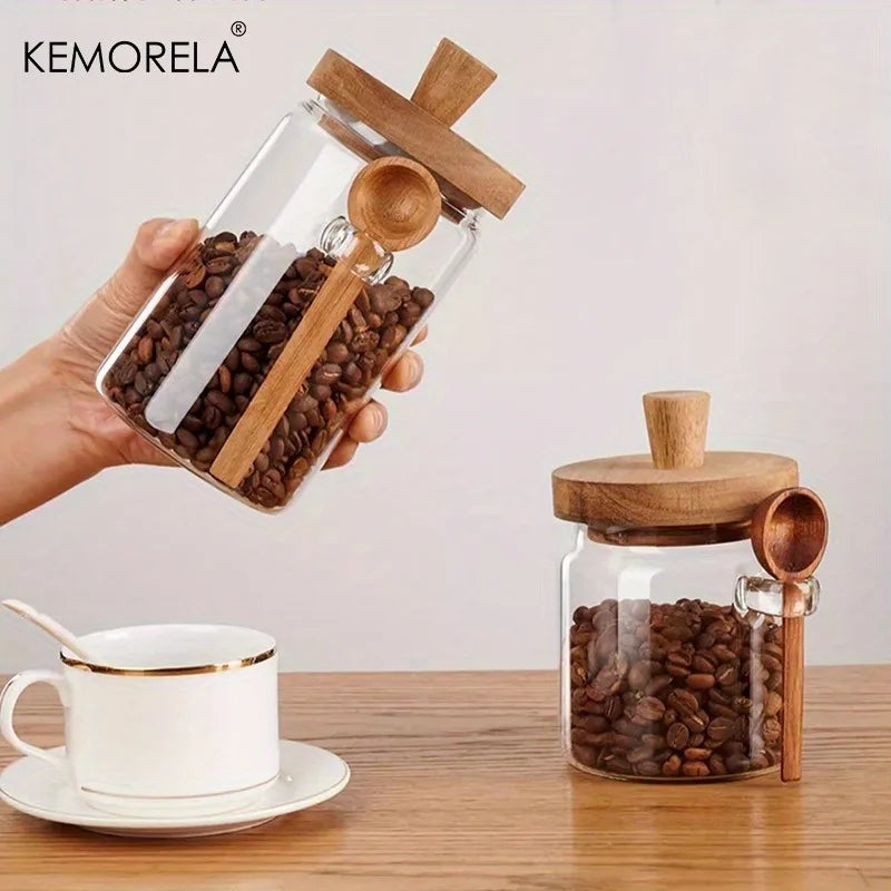 Glass Sealed Storage Jar with Spoon | Coffee, Spice & Grain