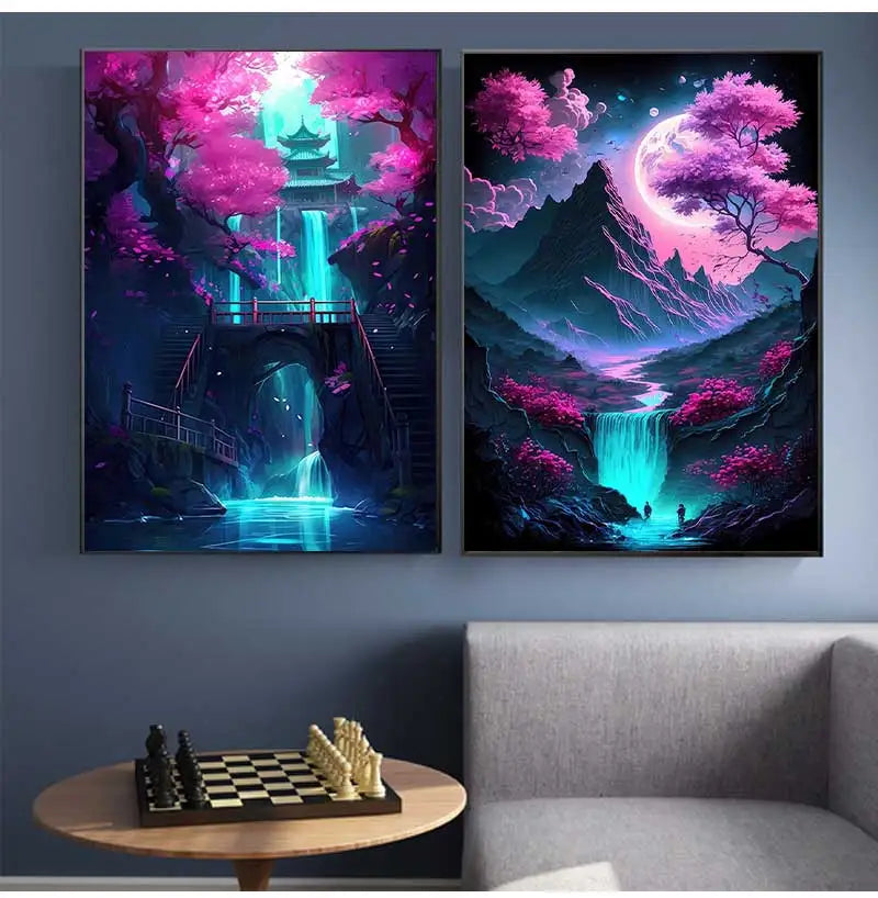 Japanese Anime Cyberpunk Neon Canvas Wall Art 3-Piece Set