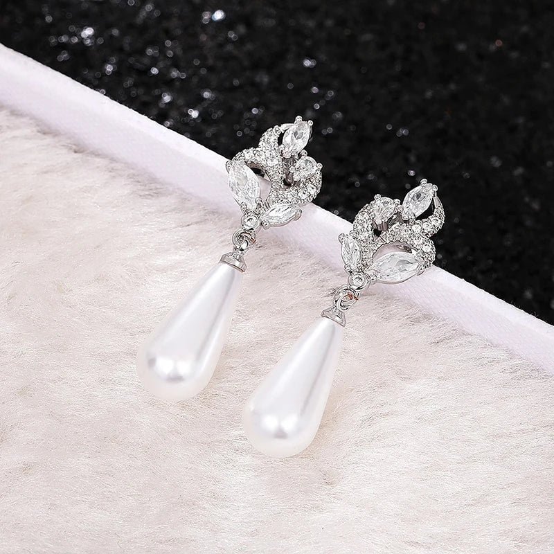 Huitan Waterdrop Pearl Drop Earrings – Women's Wedding Jewelry