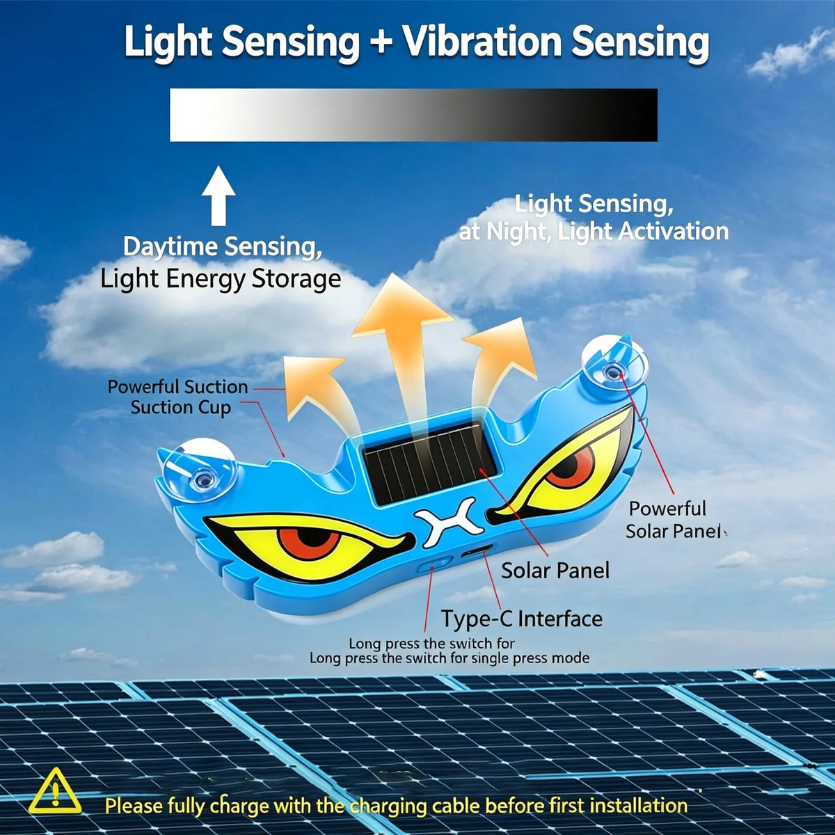Solar USB Demon Eye LED Car Strobe Light | Suction Cup