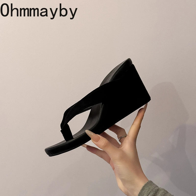 Women's Wedge Clip Toe Slides – Thick Platform Summer Slippers