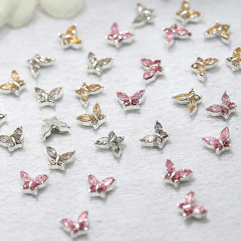 10pcs 3D Crystal Butterfly Nail Art Charms | Alloy Rhinestone Decor