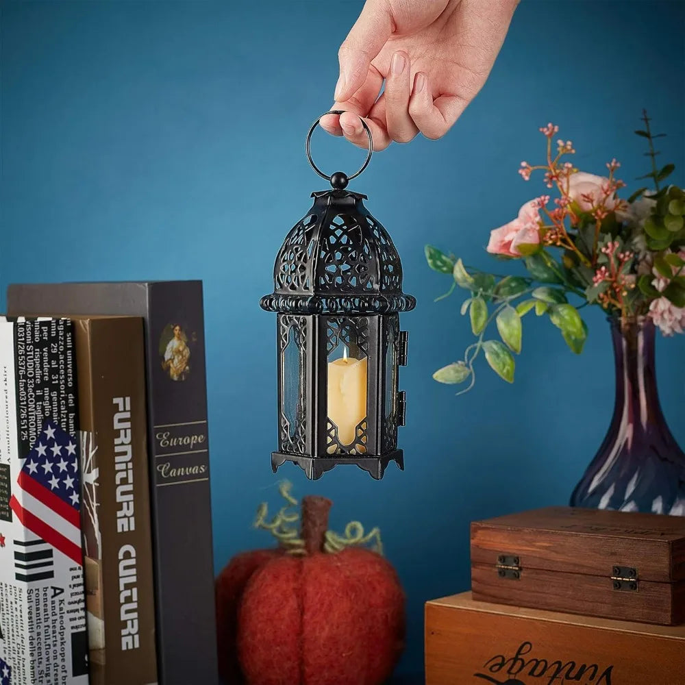 7.4" Vintage Metal Hanging Lantern – Indoor & Outdoor Candle Holder