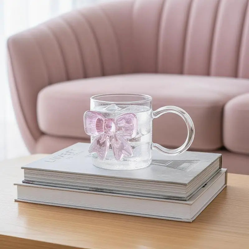 Pink Bow Glass Cup – Borosilicate Dessert & Ice Cream Bowl