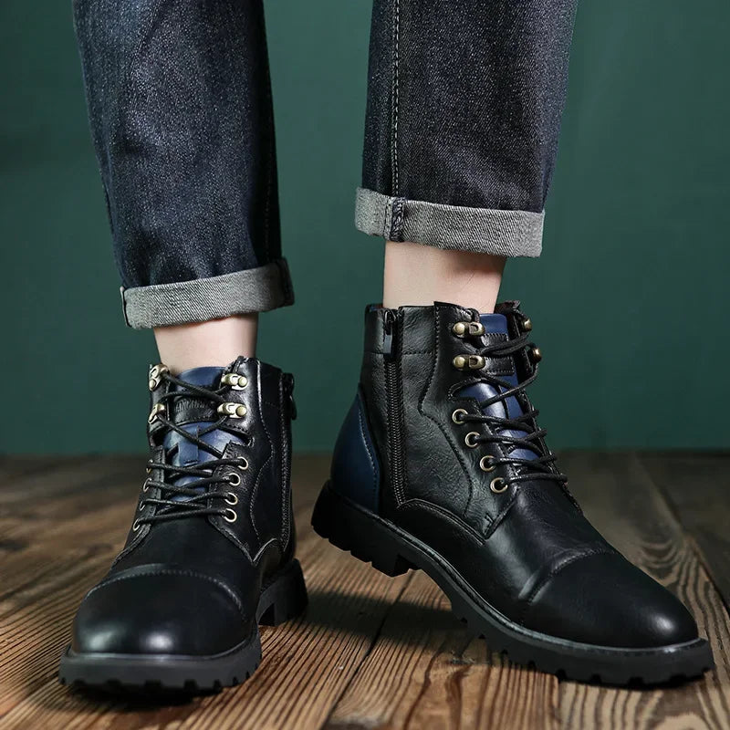YBQJOO High Top Ankle Boots – Unisex Lace-Up PU Leather