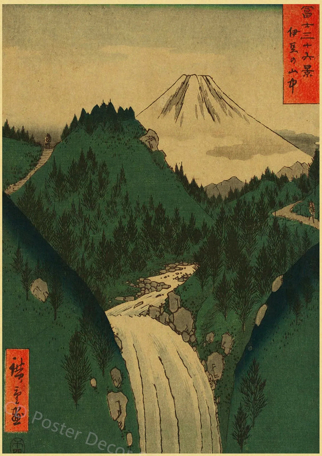Japanese Landscape Retro Kraft Paper Poster | Vintage Wall Art