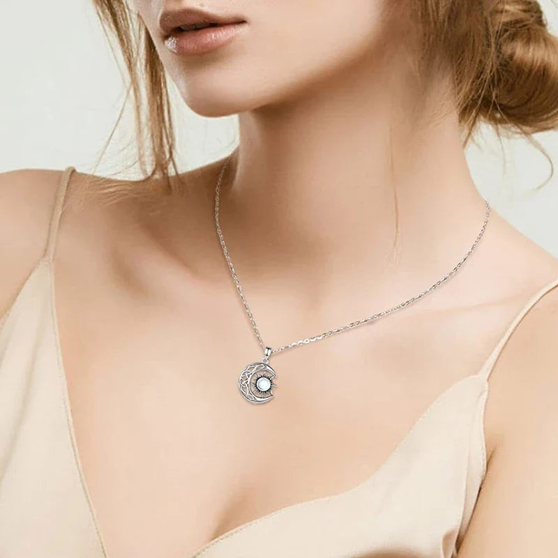 Huitan Sun & Moon Hollow Pendant Necklace – Vintage Women's Gift