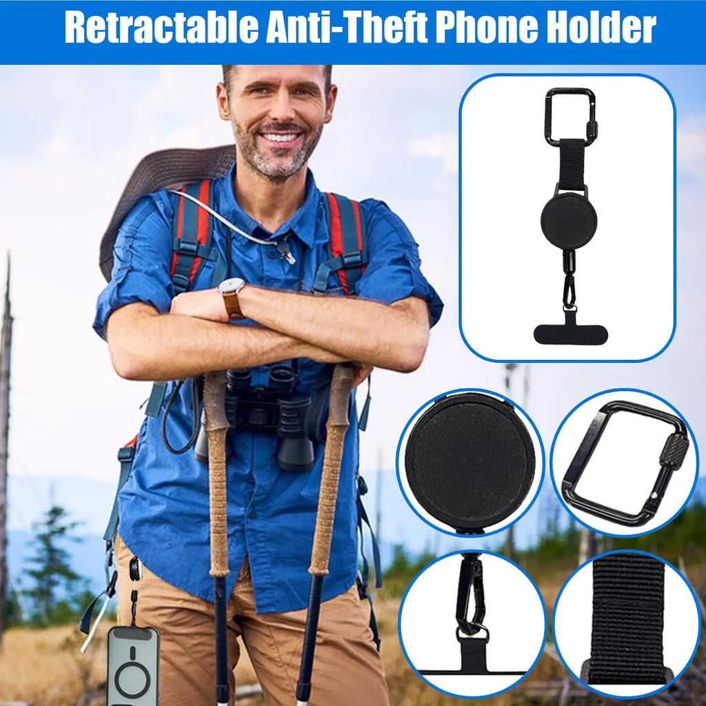 Retractable Phone Tether with Carabiner – Anti-Drop Lanyard