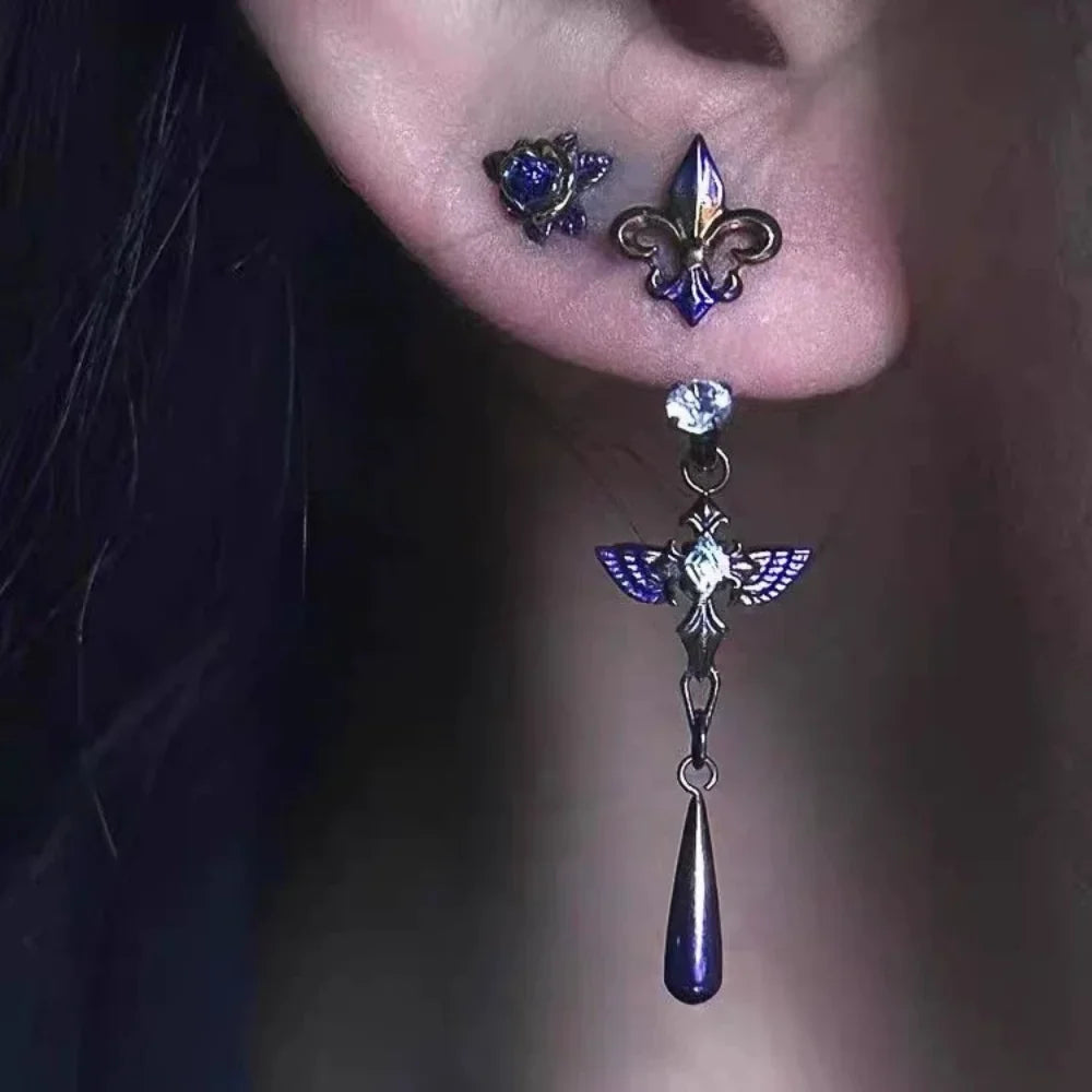 Purple Iris Drop Earrings – Minimalist Floral Studs for Women