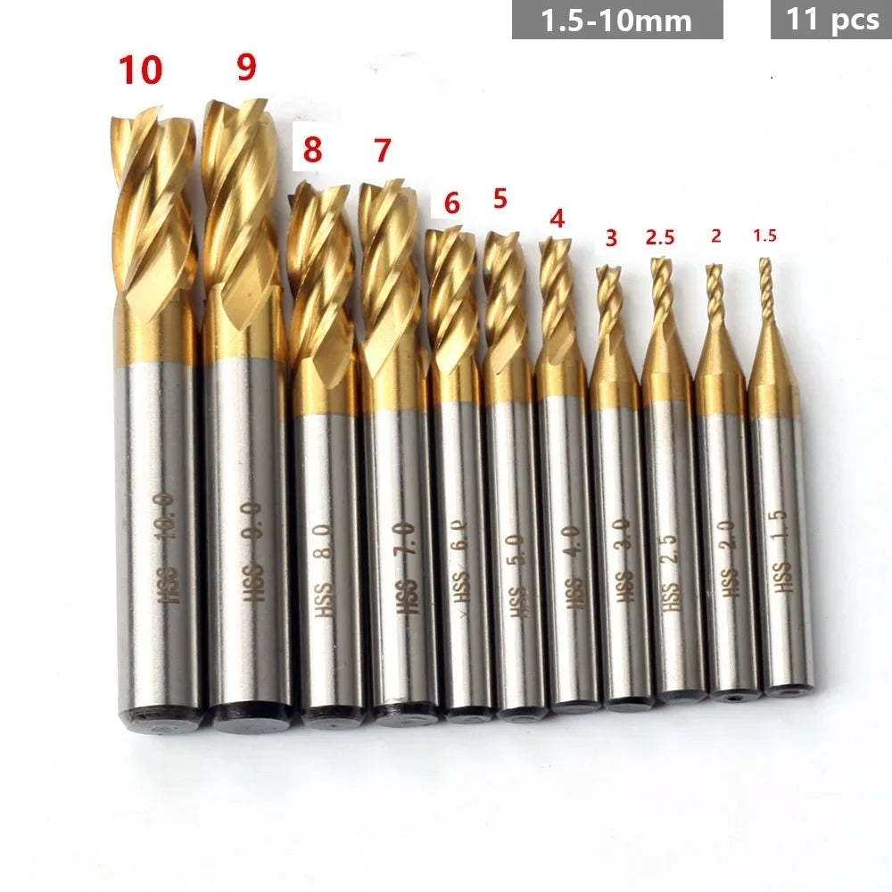 SLADE 4-Flute TiN HSS End Mill Set 1.5–10mm | CNC Router Bits