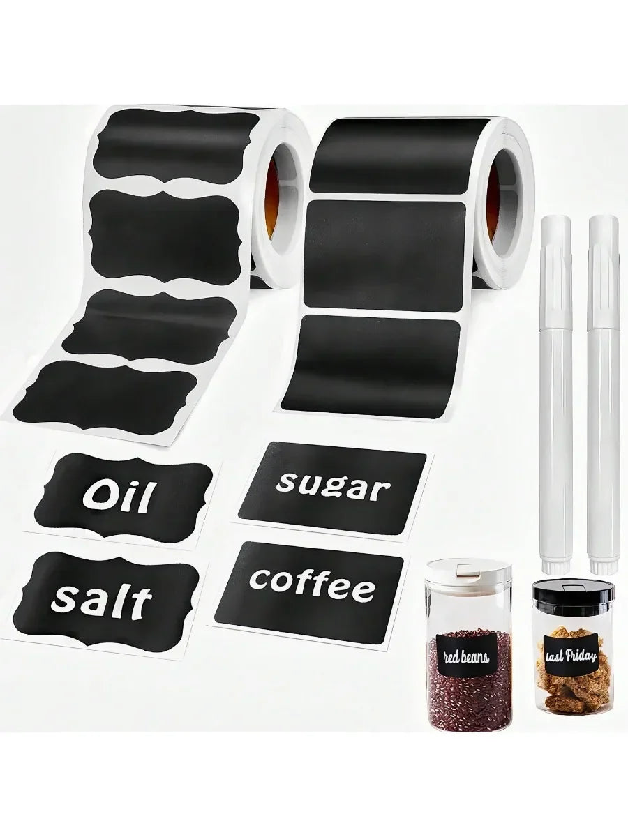 Black Waterproof Reusable Chalk Labels for Jars & Storage