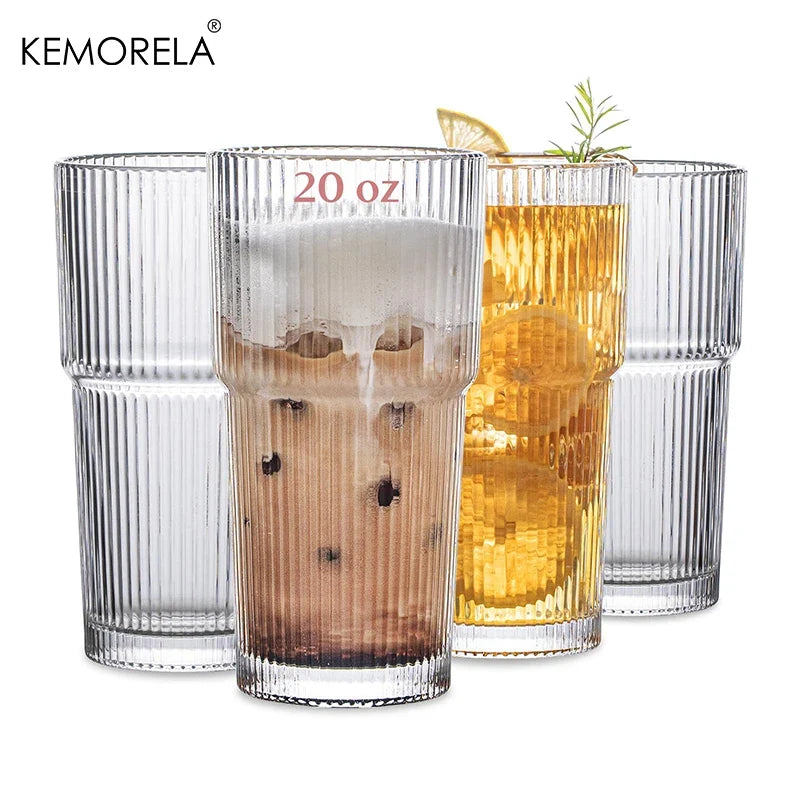 KEMORELA Ribbed Glass Tumblers 590ml | Set of 2 or 4