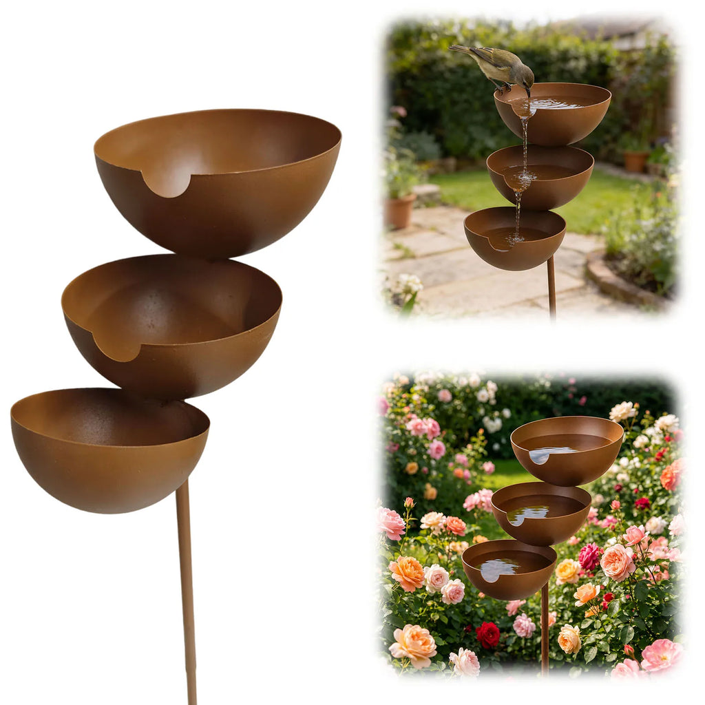 1 Metal Bird Bath Water Station Outdoor Garden Decor Iron Feeder