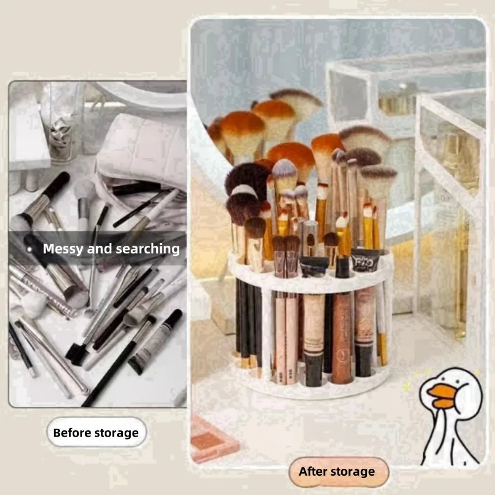 360° Rotating Makeup Brush Holder – Large Capacity Organizer