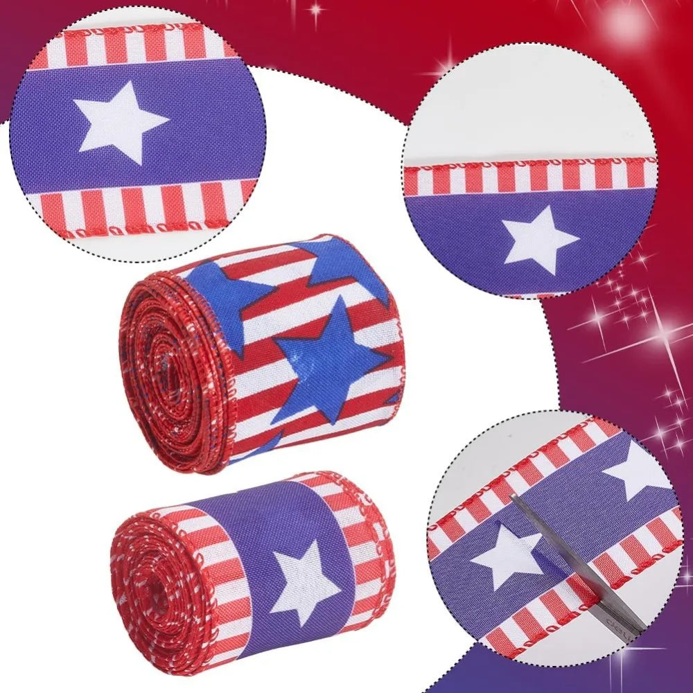 Patriotic Star Ribbon 2 Rolls – Red White Blue Polyester 60mm