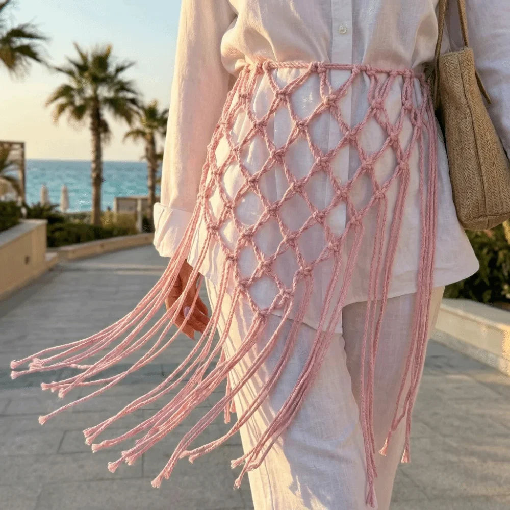 Handwoven Tassel Waist Belt – Boho Ethnic Cotton Women's Belt
