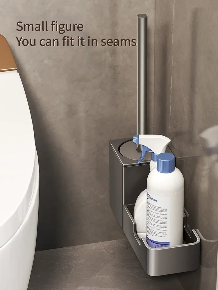 No-Drill Bathroom Toilet Shelf & Brush Holder | Aluminum