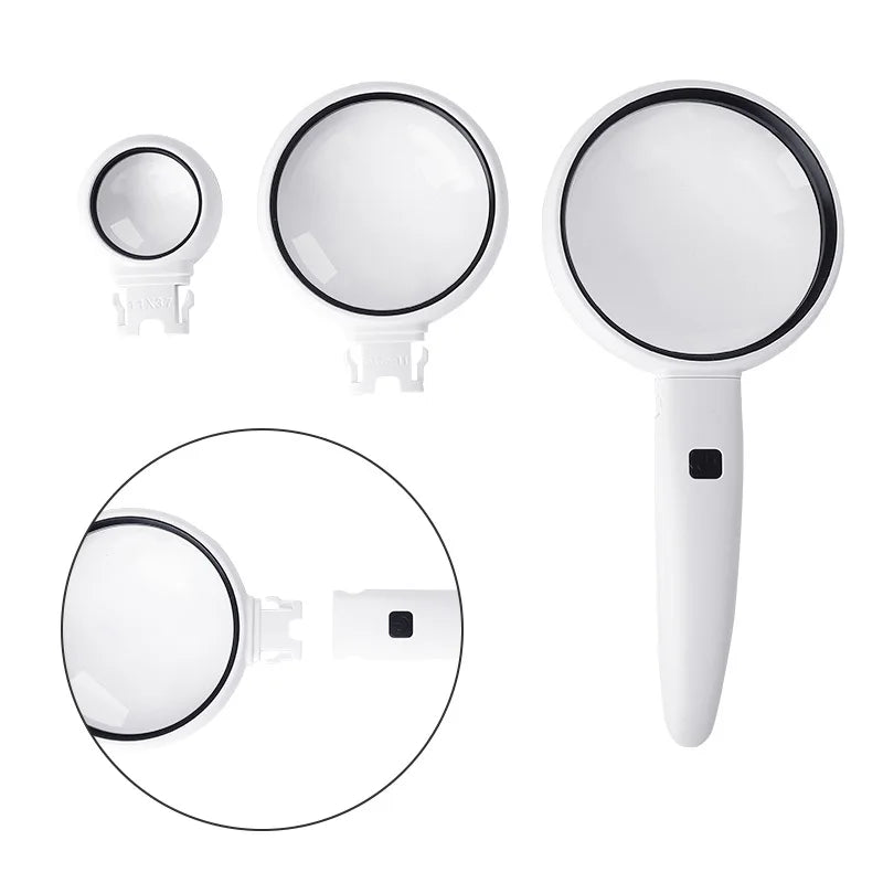 3-in-1 Folding LED Magnifying Glass – Interchangeable Handheld Loupe