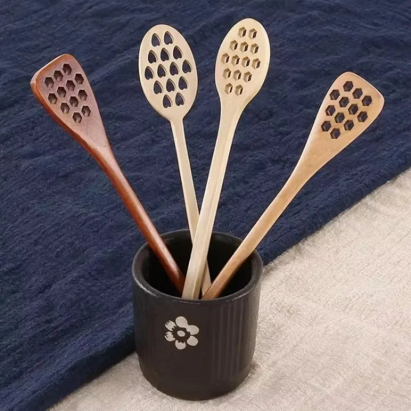 Wooden Honey Dipper Spoon – Eco-Friendly Heart Pattern