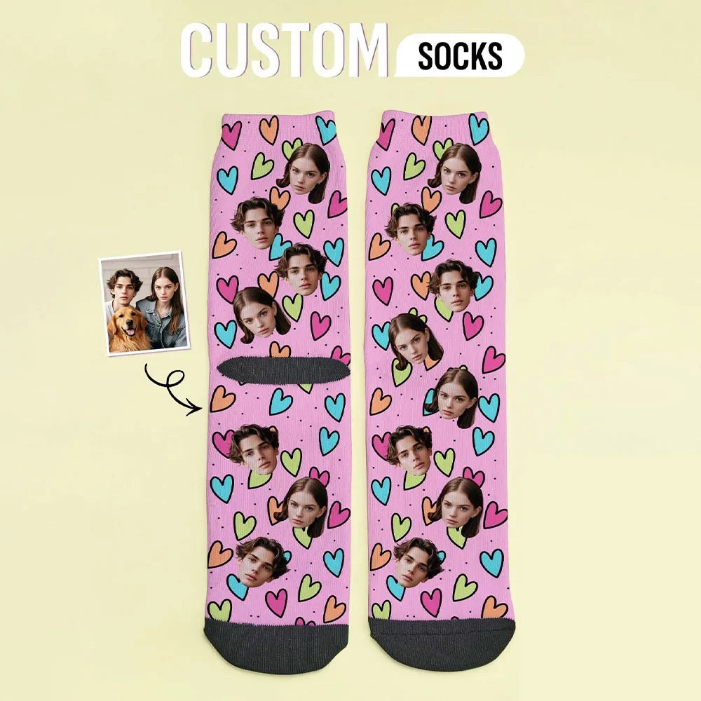 Custom Couple Face Socks | Personalized Pink Photo Gift
