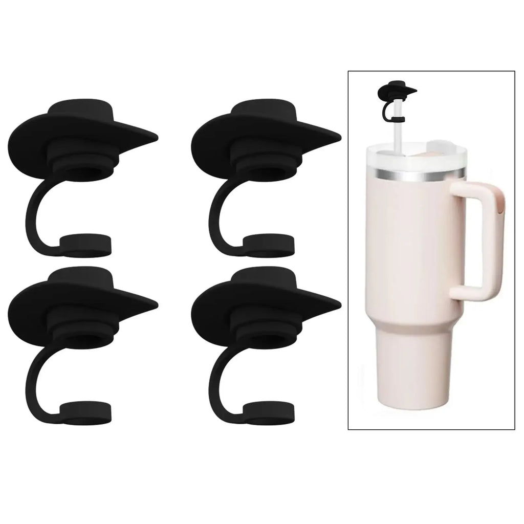 4 Straw Covers Cap Novelty Sturdy Toppers Reusable Cowboy Hat Shaped