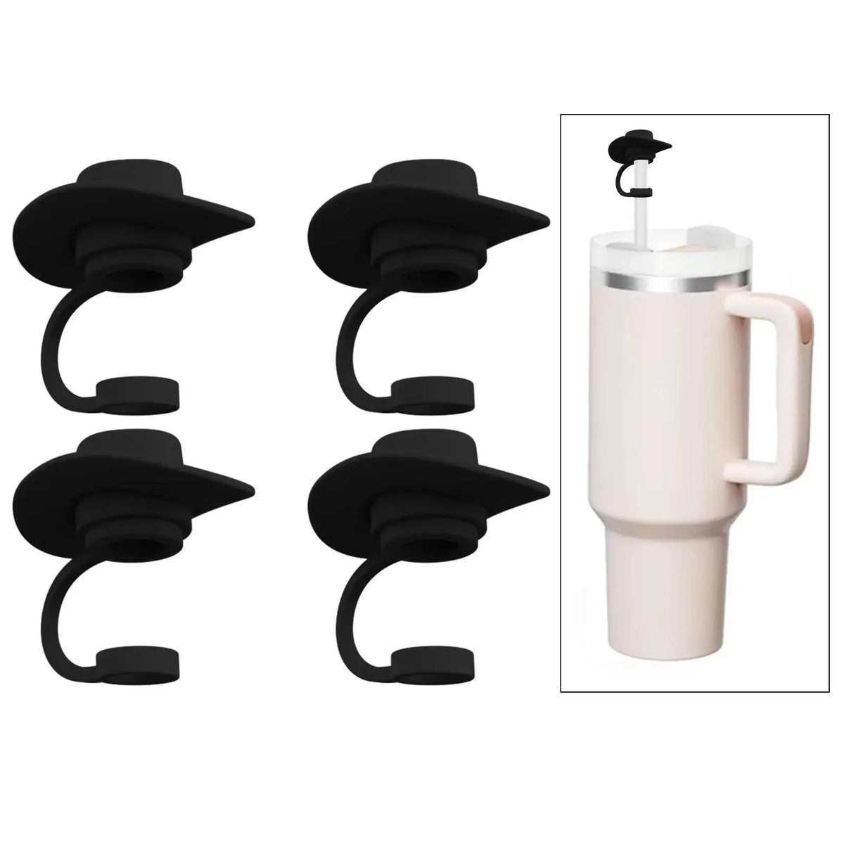 4 Straw Covers Cap Novelty Sturdy Toppers Reusable Cowboy Hat Shaped