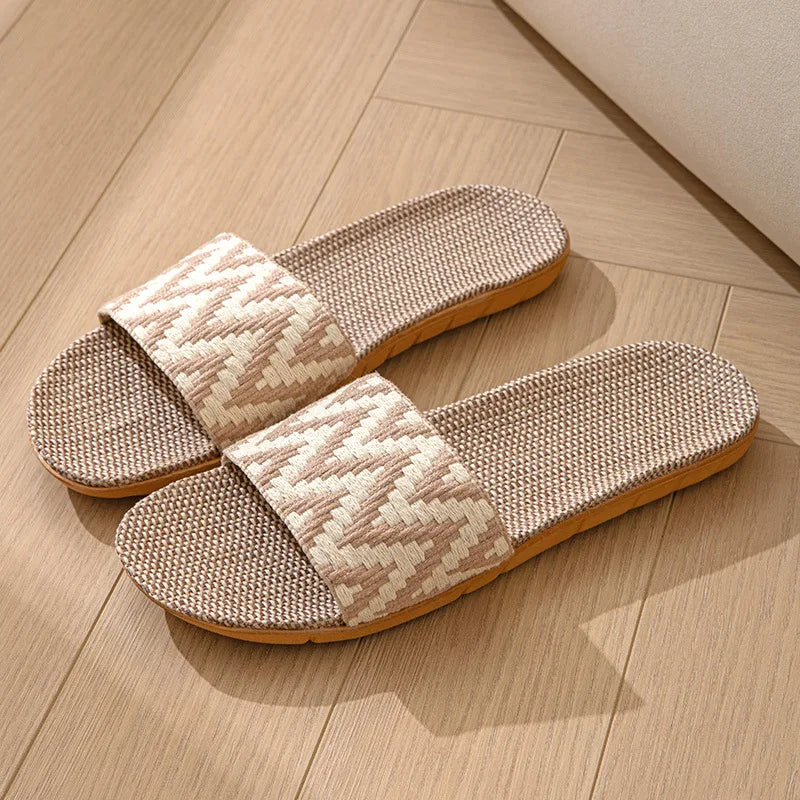 Women's Linen Indoor Slippers – Anti-Slip Thick Sole House Slides