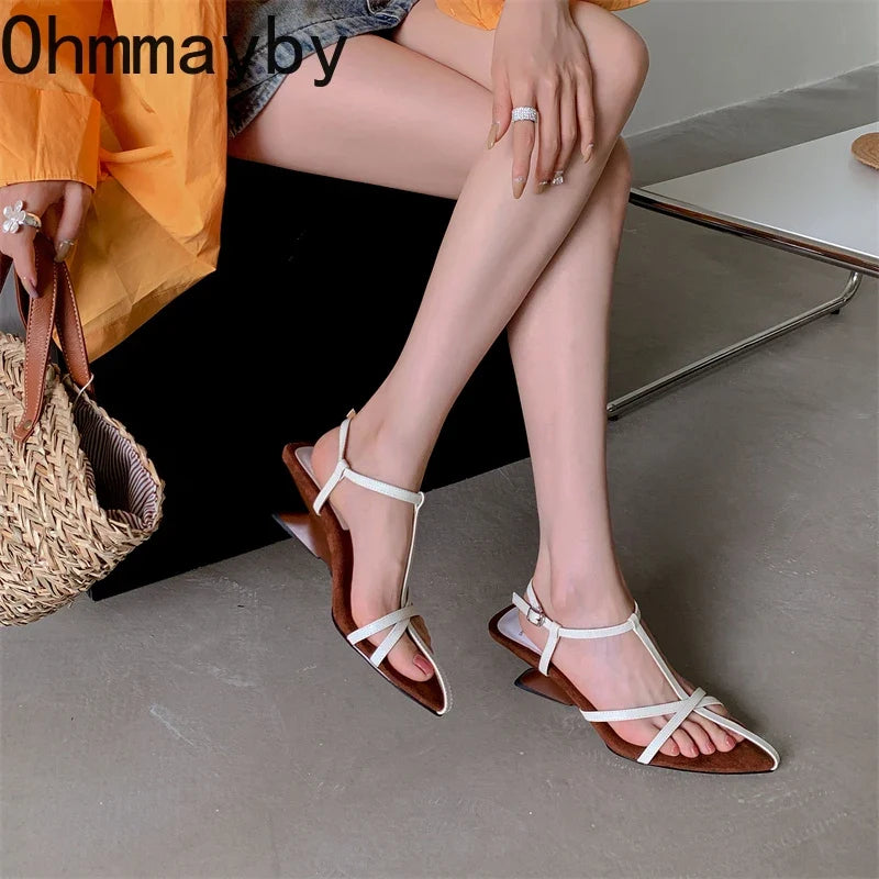 Women's Pointed Toe Square Heel Sandals – Narrow Band Style