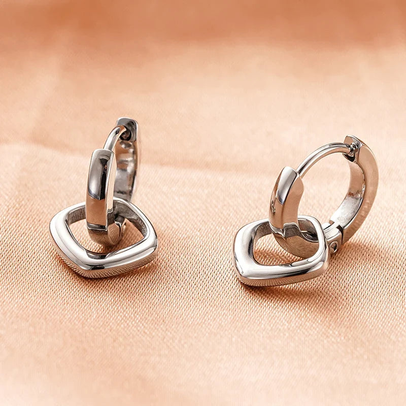 Huitan Geometric Square Drop Earrings | Stainless Steel Women