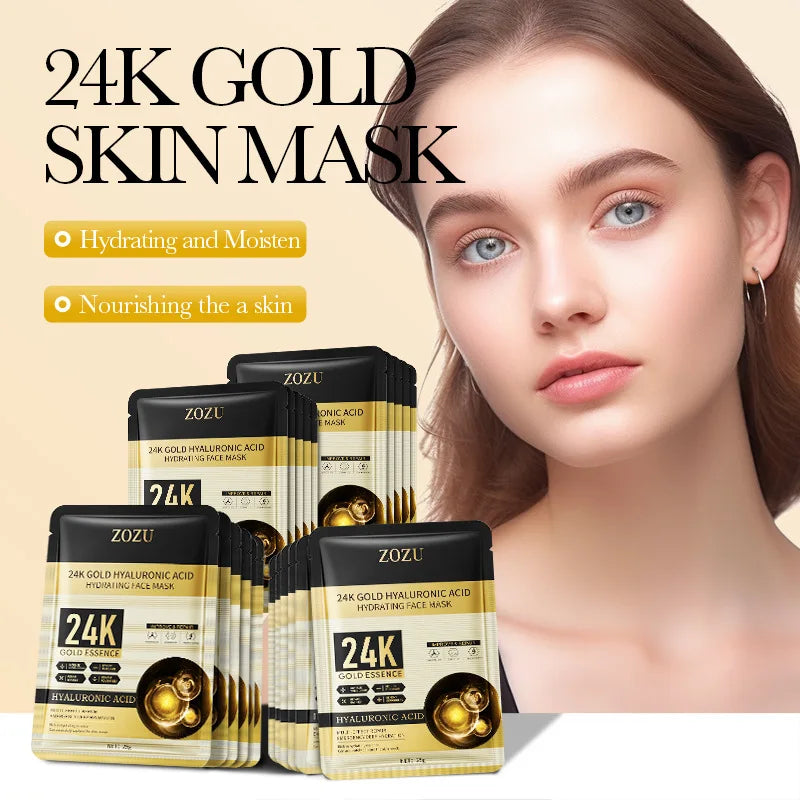 24K Gold Hyaluronic Acid Face Masks – Firming & Hydrating 10-Pack